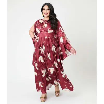 Unique Vintage Plus Size 1960s Flutter Sleeve Caftan In Burgundy