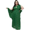 Unique Vintage Plus Size 1960s Flutter Sleeve Caftan In Green & Gold