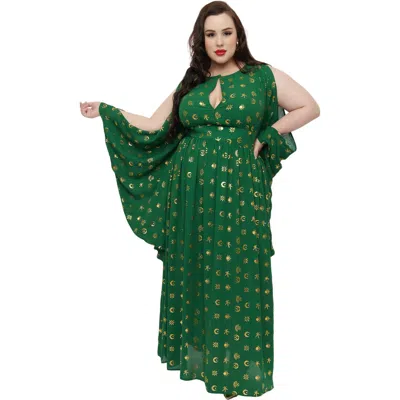 Unique Vintage Plus Size 1960s Flutter Sleeve Caftan In Green & Gold