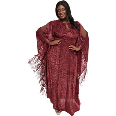 Unique Vintage Plus Size 1960s Fringe Flutter Sleeve Caftan In Burgundy