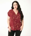 Unique Vintage Plus Size 1960s Twill Sleeveless Blouse In Red