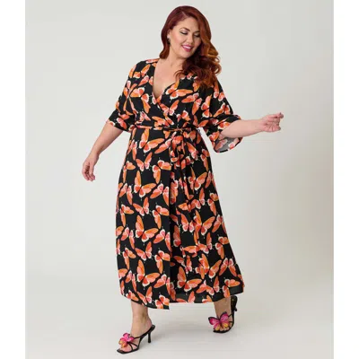 Unique Vintage Plus Size 1970s Wrap Midi Dress