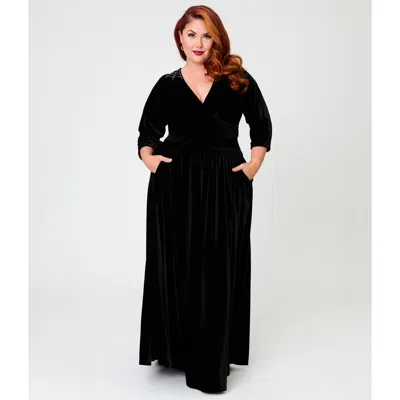 Unique Vintage Plus Size 3/4 Sleeve Batwing Maxi Dress In Black