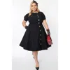 Unique Vintage Plus Size Asymmetrical Button Woven Swing Dress In Black