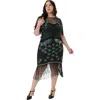 Unique Vintage Plus Size Beaded Nadine Fringe Flapper Dress In Black