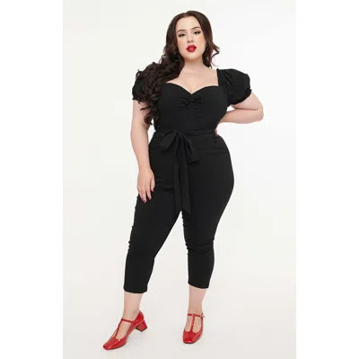 Unique Vintage Plus Size Belted Jumpsuit In Black