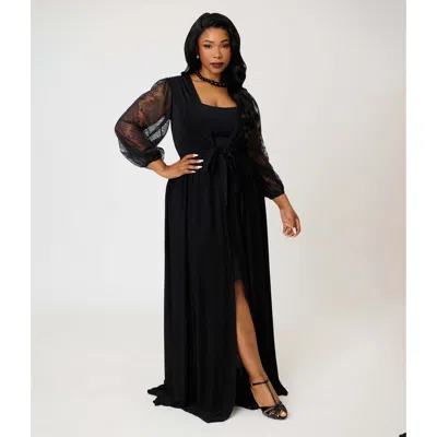Unique Vintage Plus Size Billow Long Sleeved Hollywood Duster In Black
