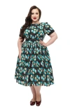 Unique Vintage Plus Size Boatneck Ricrac Swing Dress In Black Golden Girls
