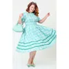 Unique Vintage Plus Size Boatneck Ricrac Swing Dress In Blue
