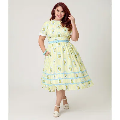 Unique Vintage Plus Size Boatneck Ricrac Swing Dress In Yellow