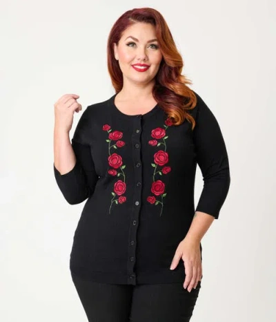 Unique Vintage Plus Size Bookworm Cardigan In Black