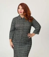 Unique Vintage Plus Size Boucle Peplum Jacket In Gray