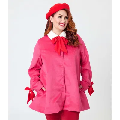 Unique Vintage Plus Size Bow Topper Coat In Pink