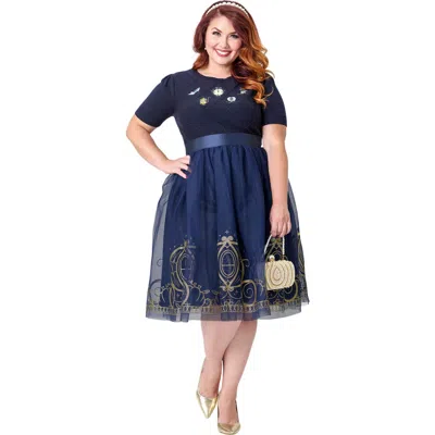 Unique Vintage Plus Size Brilliance Swing Skirt In Blue