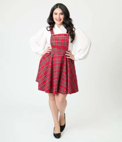 Unique Vintage Plus Size Brionne Pinafore Skirt In Red