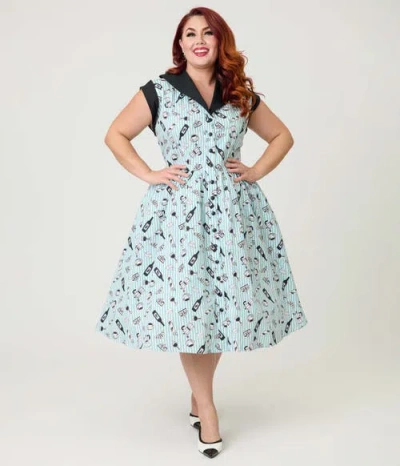 Unique Vintage Plus Size Cafe Swing Dress In Multi