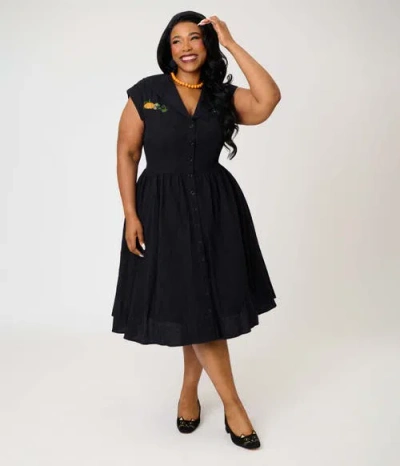 Unique Vintage Plus Size Cafe Swing Dress In Black