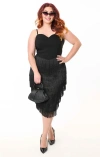 Unique Vintage Plus Size Chevron Fringe Pencil Dress In Black