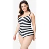 Unique Vintage Plus Size Chevron Stripe One Piece Bathing Suit In Black/white
