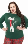 Unique Vintage Plus Size Classic Knit Sweater In Green Cat