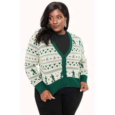 Unique Vintage Plus Size Cropped Knit Cardigan In Green Mickey