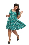 Unique Vintage Plus Size Dakota Fit & Flare Dress In Teal