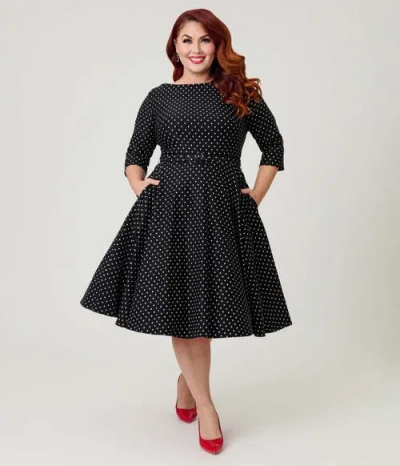 Unique Vintage Plus Size Devon Swing Dress In Black
