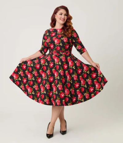 Unique Vintage Plus Size Devon Swing Dress In Black