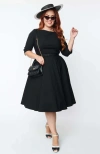 Unique Vintage Plus Size Devon Swing Dress In Black