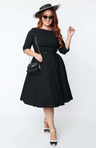 Unique Vintage Plus Size Devon Swing Dress In Black