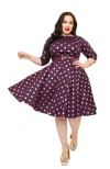 Unique Vintage Plus Size Devon Swing Dress In Eggplant Floral