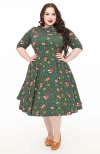 Unique Vintage Plus Size Devon Swing Dress In Green