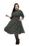 Unique Vintage Plus Size Devon Swing Dress In Green Plaid