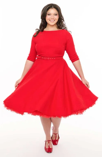 Unique Vintage Plus Size Devon Swing Dress In Red