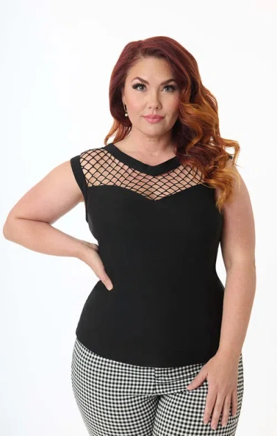 Unique Vintage Plus Size Diamond Cutout Top In Black