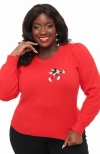 Unique Vintage Plus Size Embroidered Long Sleeve Sweater In Red