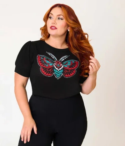 Unique Vintage Plus Size Embroidered Long Sleeve Sweater In Black
