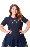 Unique Vintage Plus Size Embroidered Sweater In Blue