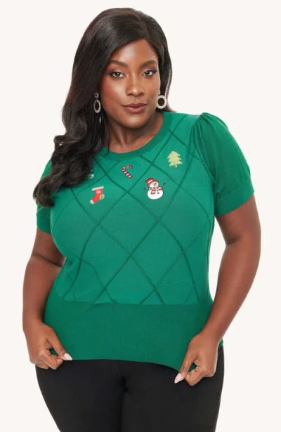Unique Vintage Plus Size Embroidered Sweater In Green