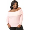 Unique Vintage Plus Size Fold Shoulder Long Sleeve Knit Top