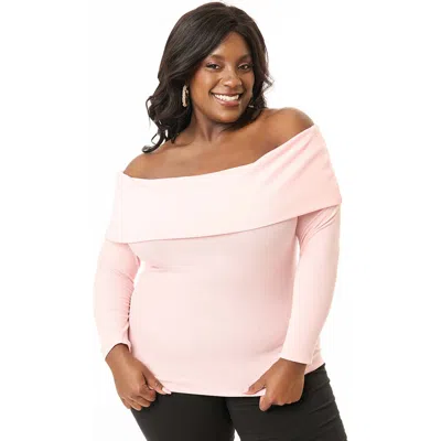 Unique Vintage Plus Size Fold Shoulder Long Sleeve Knit Top In Pink
