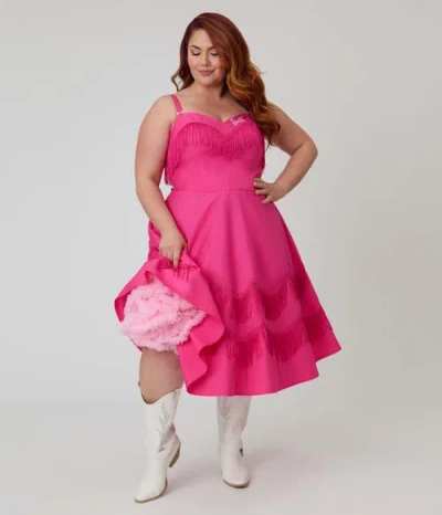 Unique Vintage Plus Size Fringe Swing Dress In Pink