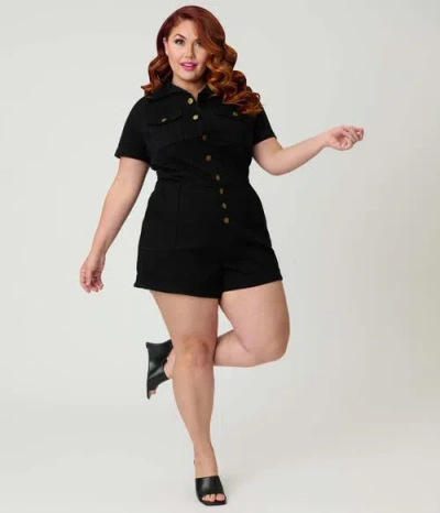 Unique Vintage Plus Size Garage Style Romper In Black