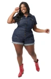 Unique Vintage Plus Size Garage Style Romper In Blue