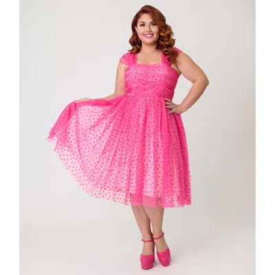 Unique Vintage Plus Size Garden State Swing Dress In Pink