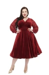 Unique Vintage Plus Size Half Sleeve Surplice Delores Swing Dress In Berry