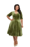 Unique Vintage Plus Size Half Sleeve Surplice Delores Swing Dress In Green