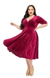 Unique Vintage Plus Size Half Sleeve Surplice Delores Swing Dress In Merlot