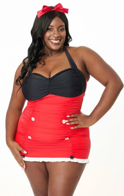 Unique Vintage Plus Size Halter Swim Dress In Multi