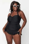 Unique Vintage Plus Size Halter Swim Dress In Black